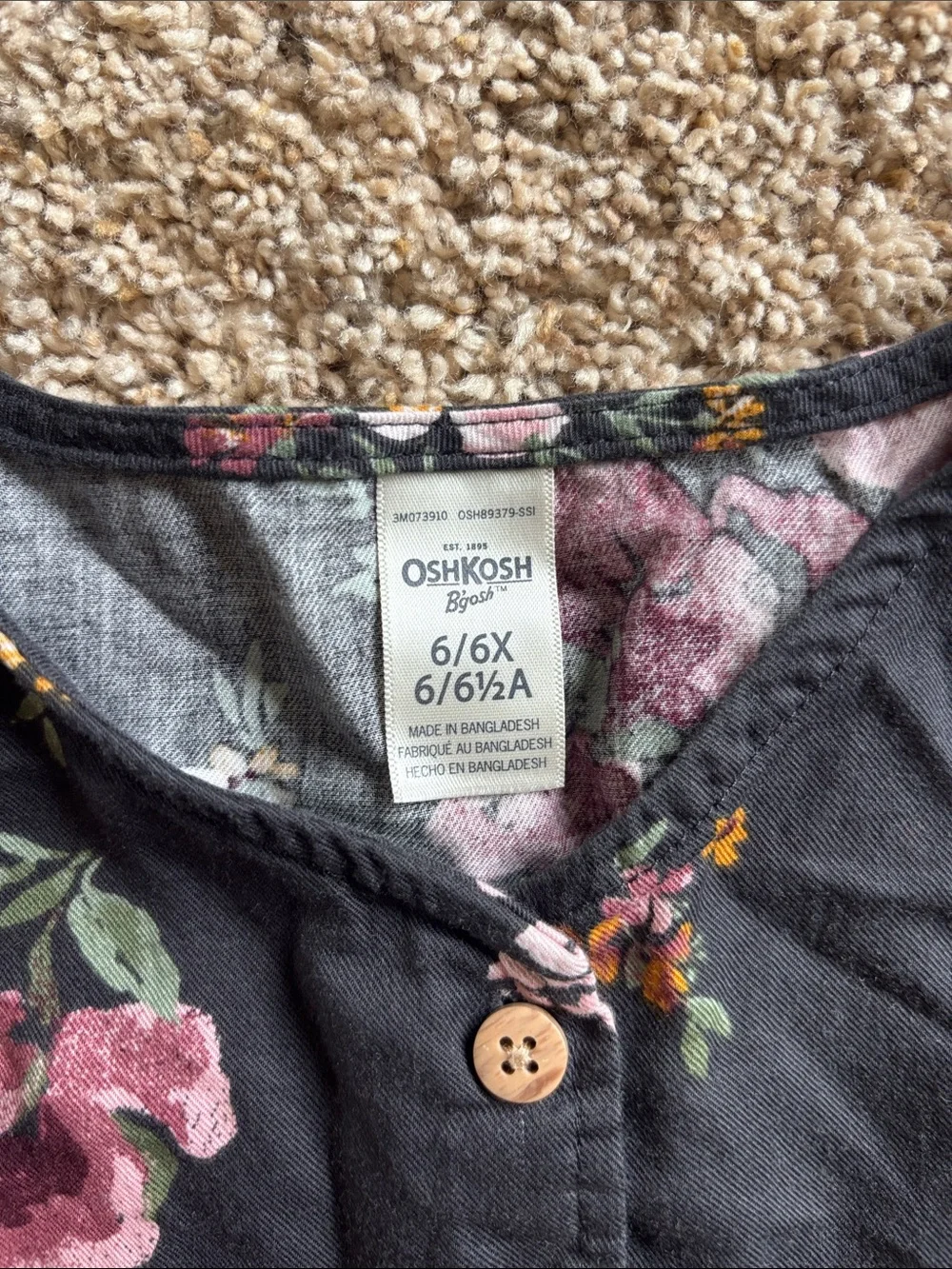 Oshkosh Floral Button-Front Dress - Dark Gray with Pink Flowers